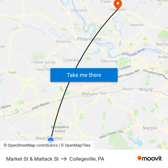 Market St & Matlack St to Collegeville, PA map