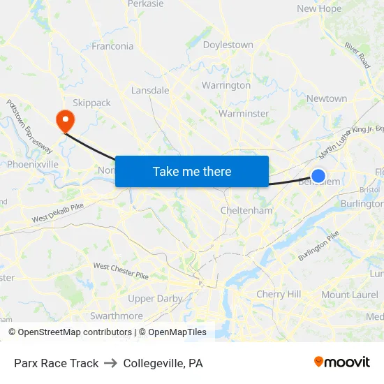 Parx Race Track to Collegeville, PA map