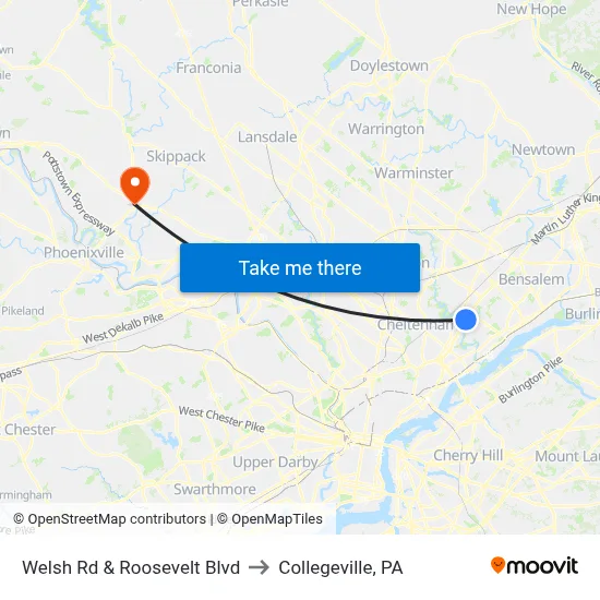 Welsh Rd & Roosevelt Blvd to Collegeville, PA map