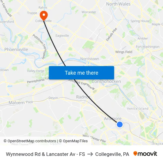 Wynnewood Rd & Lancaster Av - FS to Collegeville, PA map