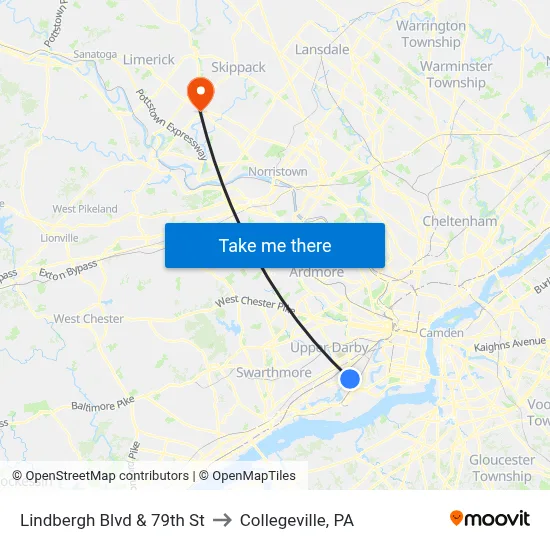 Lindbergh Blvd & 79th St to Collegeville, PA map