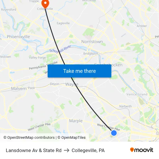Lansdowne Av & State Rd to Collegeville, PA map