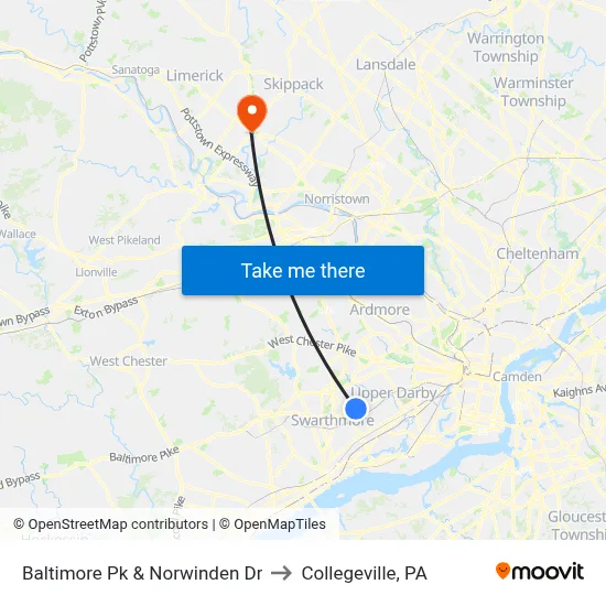 Baltimore Pk & Norwinden Dr to Collegeville, PA map