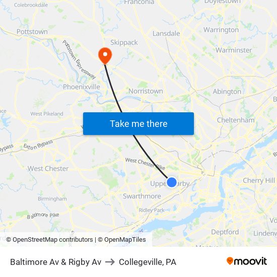 Baltimore Av & Rigby Av to Collegeville, PA map