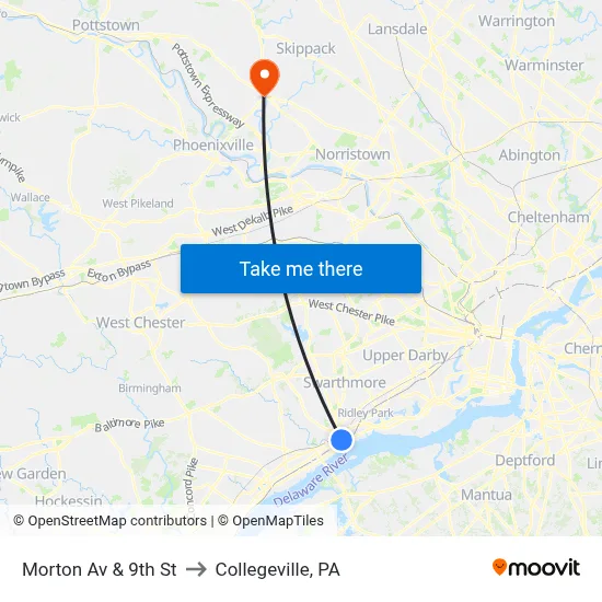 Morton Av & 9th St to Collegeville, PA map