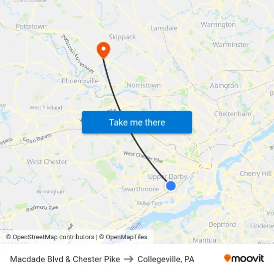 Macdade Blvd & Chester Pike to Collegeville, PA map