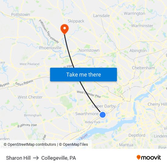 Sharon Hill to Collegeville, PA map