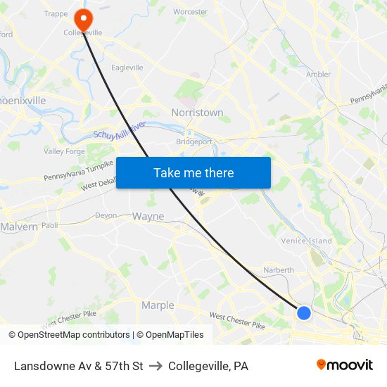 Lansdowne Av & 57th St to Collegeville, PA map