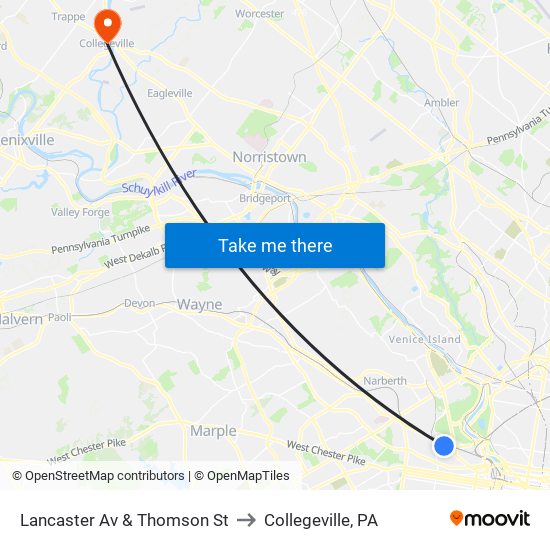 Lancaster Av & Thomson St to Collegeville, PA map
