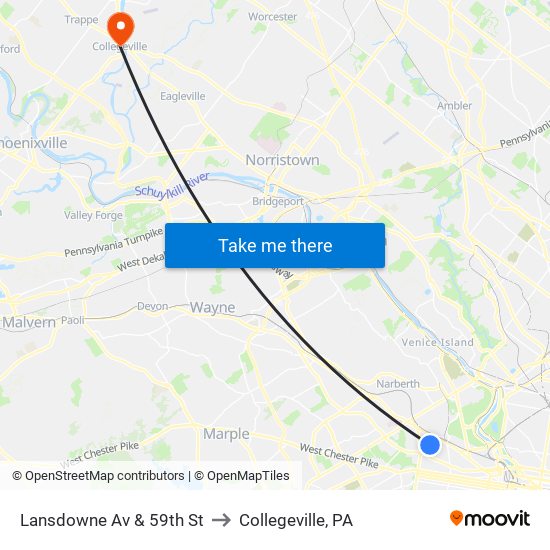 Lansdowne Av & 59th St to Collegeville, PA map