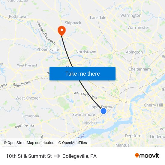 10th St & Summit St to Collegeville, PA map