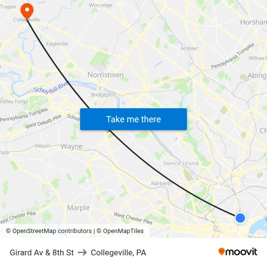 Girard Av & 8th St to Collegeville, PA map