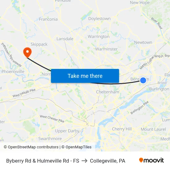 Byberry Rd & Hulmeville Rd - FS to Collegeville, PA map