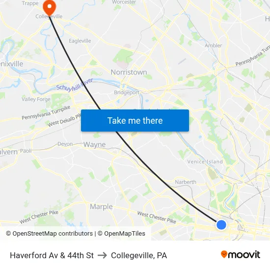 Haverford Av & 44th St to Collegeville, PA map