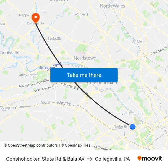 Conshohocken State Rd & Bala Av to Collegeville, PA map