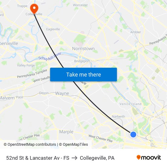 52nd St & Lancaster Av - FS to Collegeville, PA map