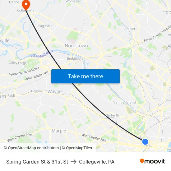 Spring Garden St & 31st St to Collegeville, PA map