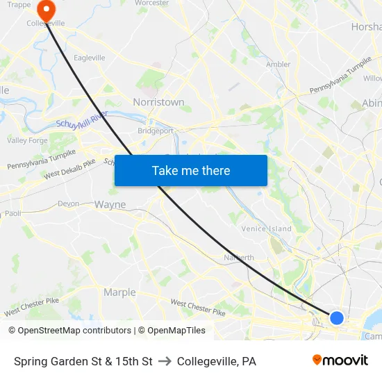 Spring Garden St & 15th St to Collegeville, PA map