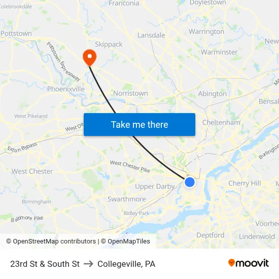 23rd St & South St to Collegeville, PA map