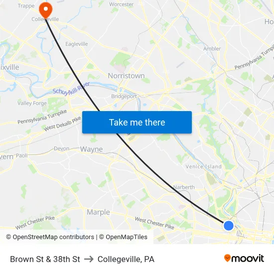 Brown St & 38th St to Collegeville, PA map