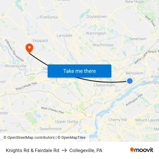 Knights Rd & Fairdale Rd to Collegeville, PA map