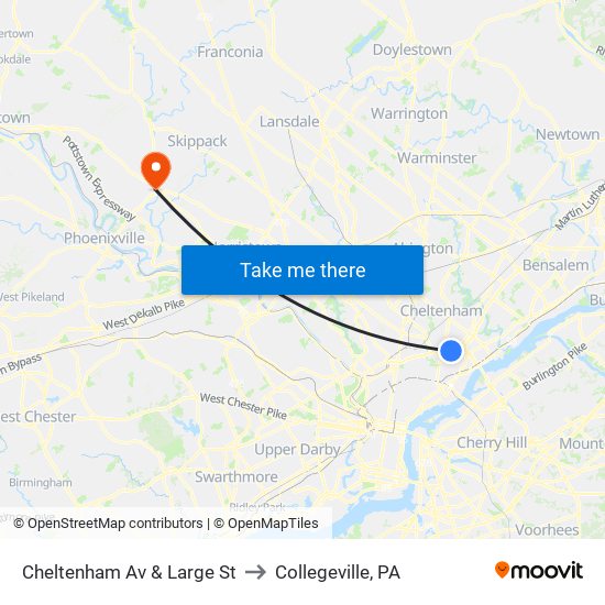Cheltenham Av & Large St to Collegeville, PA map