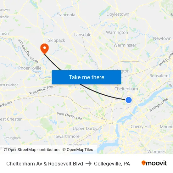 Cheltenham Av & Roosevelt Blvd to Collegeville, PA map