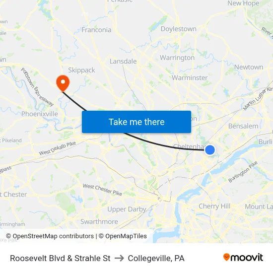 Roosevelt Blvd & Strahle St to Collegeville, PA map