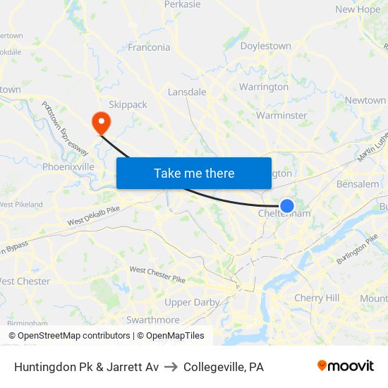 Huntingdon Pk & Jarrett Av to Collegeville, PA map