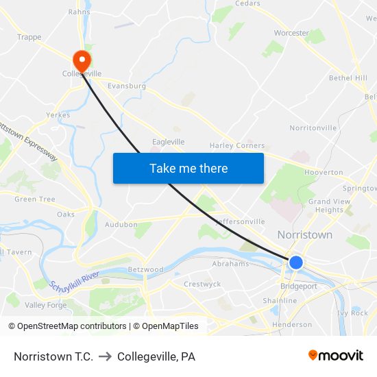 Norristown T.C. to Collegeville, PA map