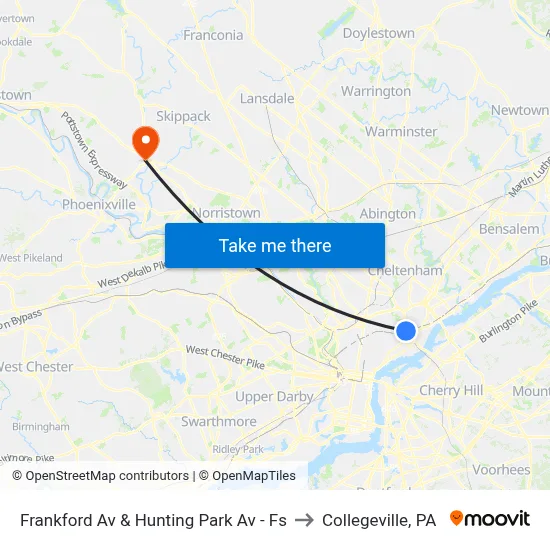 Frankford Av & Hunting Park Av - Fs to Collegeville, PA map