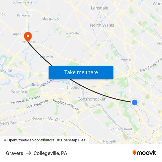 Gravers to Collegeville, PA map