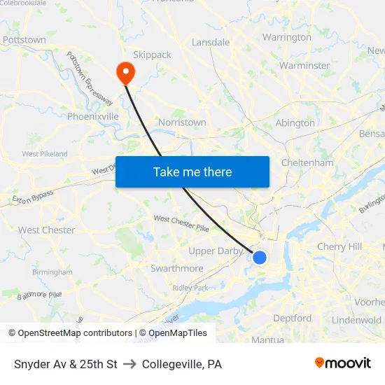Snyder Av & 25th St to Collegeville, PA map