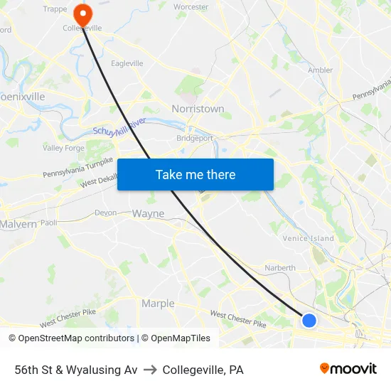 56th St & Wyalusing Av to Collegeville, PA map