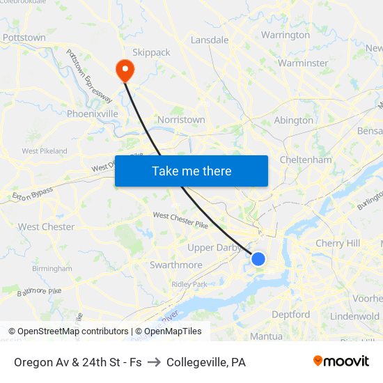 Oregon Av & 24th St - Fs to Collegeville, PA map