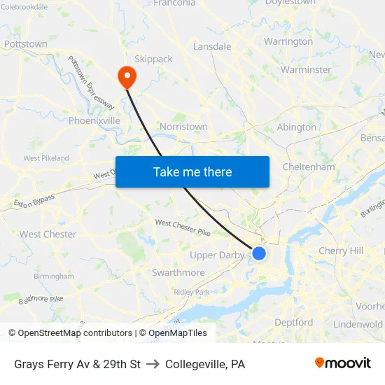 Grays Ferry Av & 29th St to Collegeville, PA map