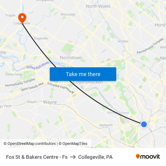 Fox St & Bakers Centre - Fs to Collegeville, PA map