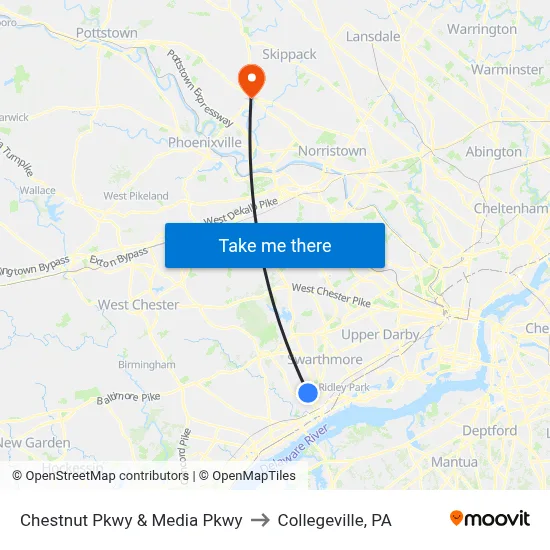 Chestnut Pkwy & Media Pkwy to Collegeville, PA map