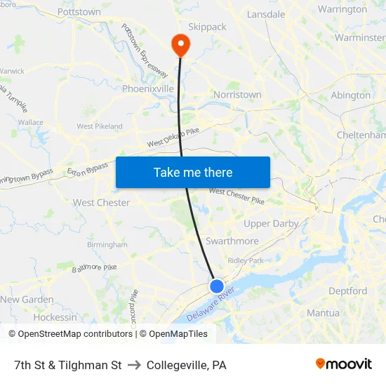 7th St & Tilghman St to Collegeville, PA map