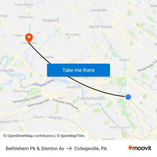Bethlehem Pk & Stenton Av to Collegeville, PA map