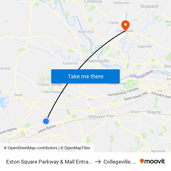 Exton Square Parkway & Mall Entrance to Collegeville, PA map