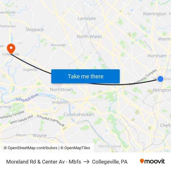 Moreland Rd & Center Av - Mbfs to Collegeville, PA map