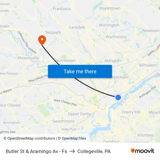 Butler St & Aramingo Av - Fs to Collegeville, PA map