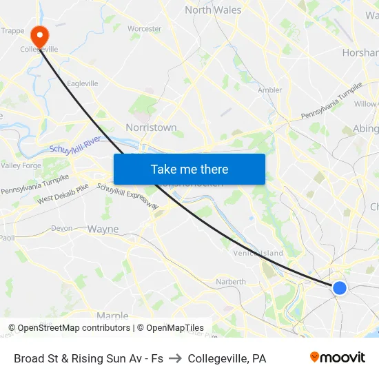 Broad St & Rising Sun Av - Fs to Collegeville, PA map