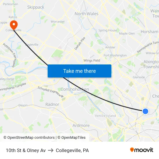 10th St & Olney Av to Collegeville, PA map