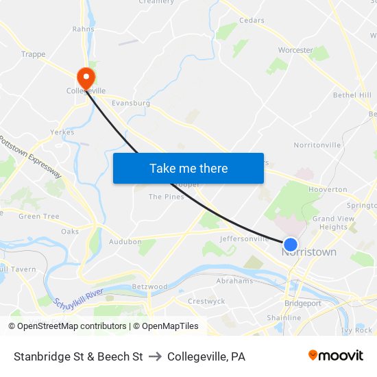 Stanbridge St & Beech St to Collegeville, PA map