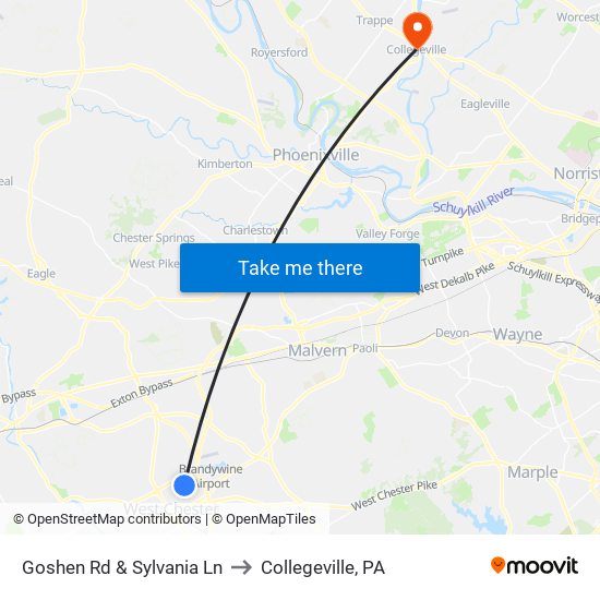 Goshen Rd & Sylvania Ln to Collegeville, PA map