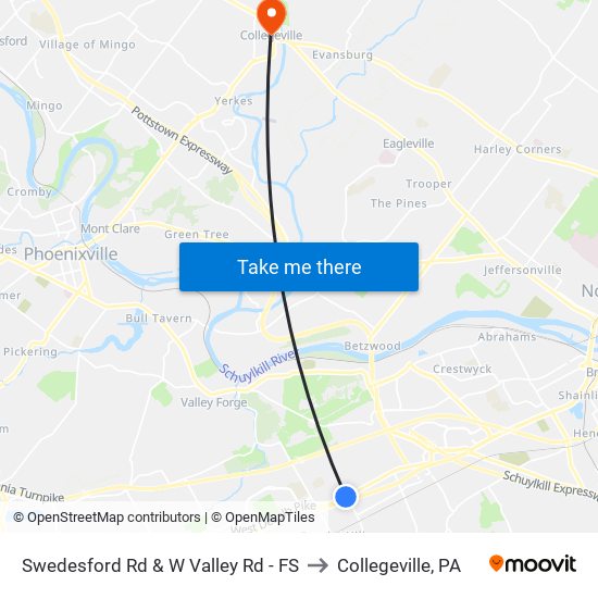 Swedesford Rd & W Valley Rd - FS to Collegeville, PA map