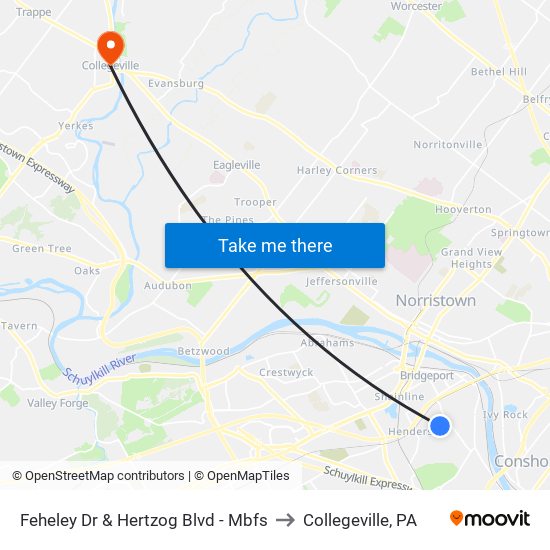 Feheley Dr & Hertzog Blvd - Mbfs to Collegeville, PA map