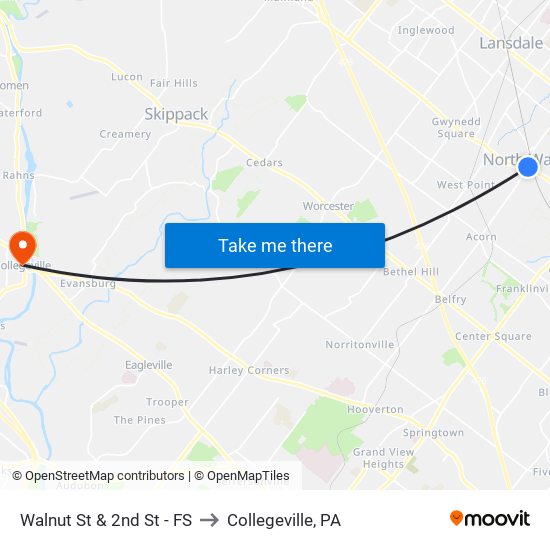 Walnut St & 2nd St - FS to Collegeville, PA map